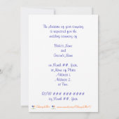 Blauwe en Oranje bloemen, onze bruiloft uitnodigin Kaart (Achterkant)