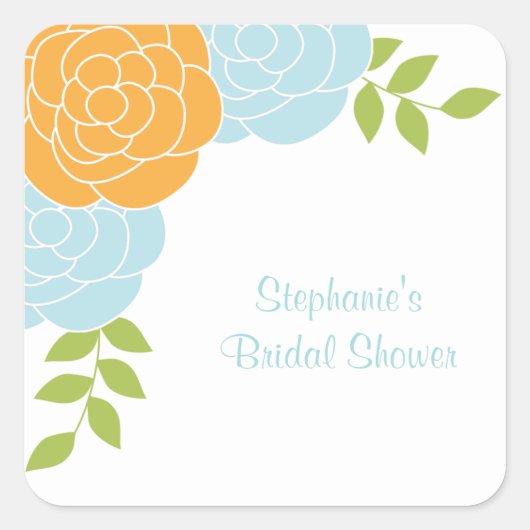 Blauwe en Oranje Bloemen Stickers (Voorkant)