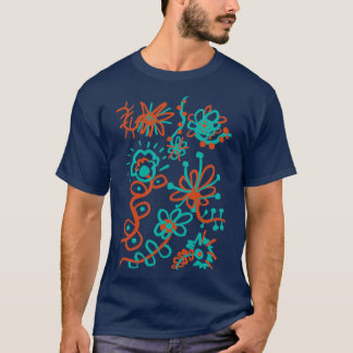 Blauwe en oranje bloemen t-shirt