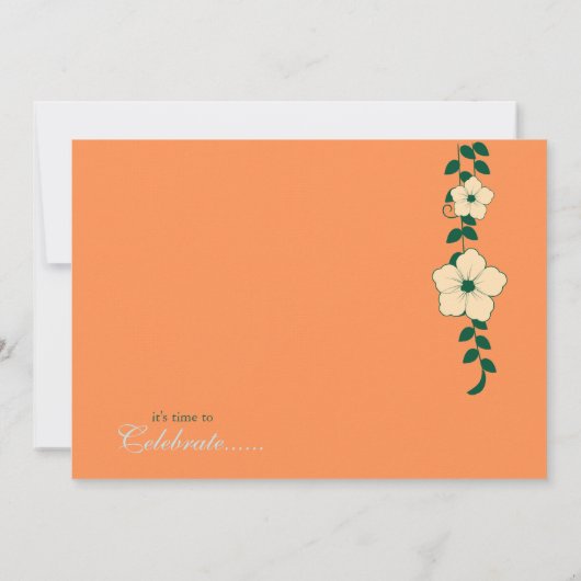 Blauwe en Oranje bloemwijnstokken — trouwuitnodigi Kaart (Achterkant)