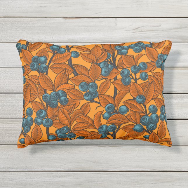 Blauwe en oranje bosbessen buitenkussen (Voorkant)