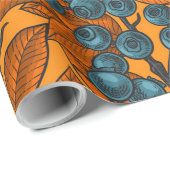 Blauwe en oranje bosbessen cadeaupapier (Rol Hoek)