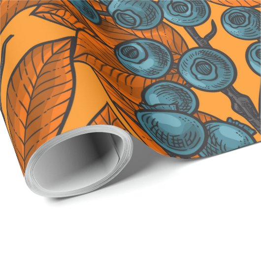 Blauwe en oranje bosbessen cadeaupapier (Rol Hoek)