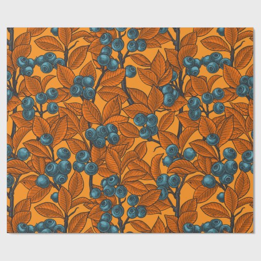 Blauwe en oranje bosbessen cadeaupapier (Vlak)