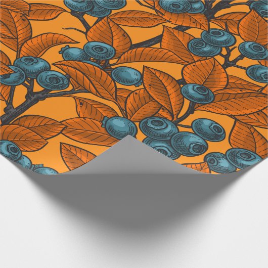 Blauwe en oranje bosbessen cadeaupapier (Hoek)
