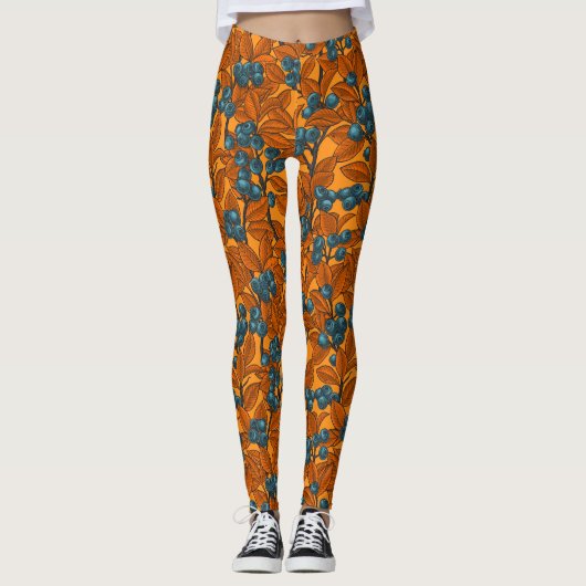 Blauwe en oranje bosbessen leggings (Voorkant)