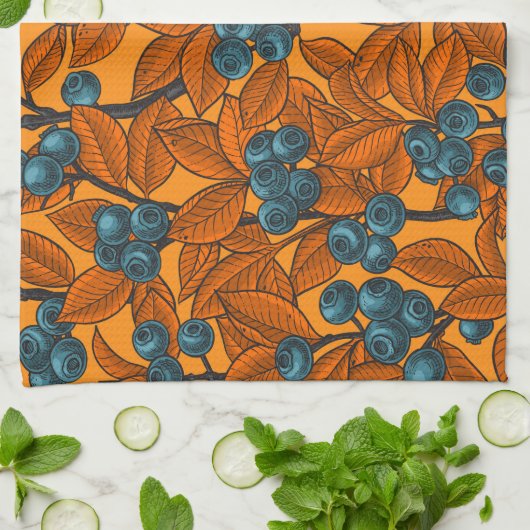 Blauwe en oranje bosbessen theedoek (Gevouwen)