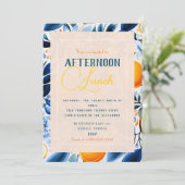 Blauwe en Oranje Botanische Citrus Thema Uitnodigi Kaart (Staand voorkant)