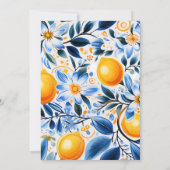 Blauwe en Oranje Botanische Citrus Thema Uitnodigi Kaart (Achterkant)