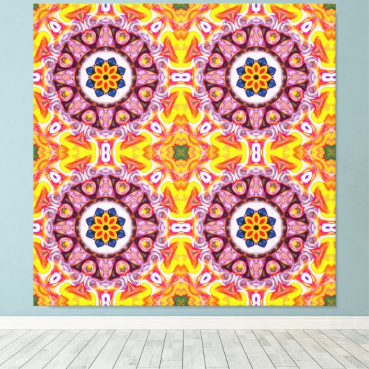 Blauwe en Oranje brandtrap Canvas Afdruk (Insitu (Houten vloer))