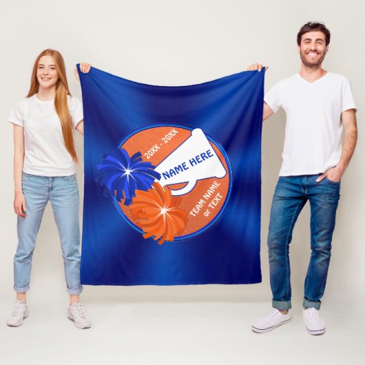 Blauwe en Oranje Cheerleader Throw Blanket Fleece Deken (In situ)