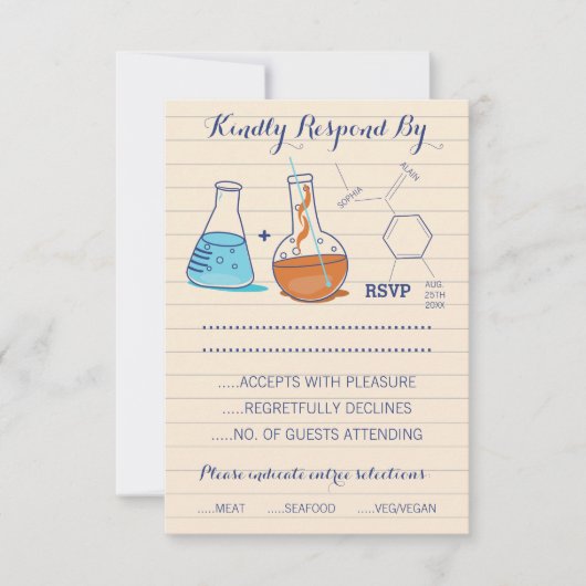 Blauwe en Oranje Chemie Wedding Response Kaarten RSVP Kaartje (Voorkant)