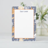 Blauwe en Oranje Chinoiserie Pagodas Bedankkaart (Staand voorkant)