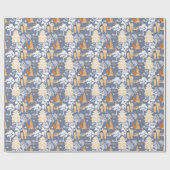 Blauwe en Oranje Chinoiserie Pagodas Cadeaupapier (Vlak)