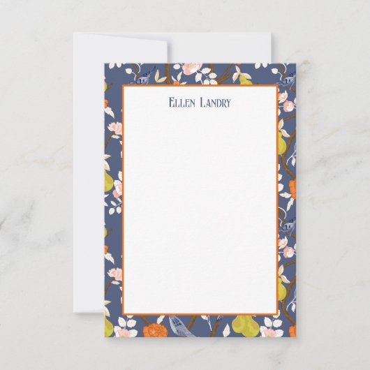 Blauwe en Oranje Chinoiserie Vogels Bedankkaart (Voorkant)