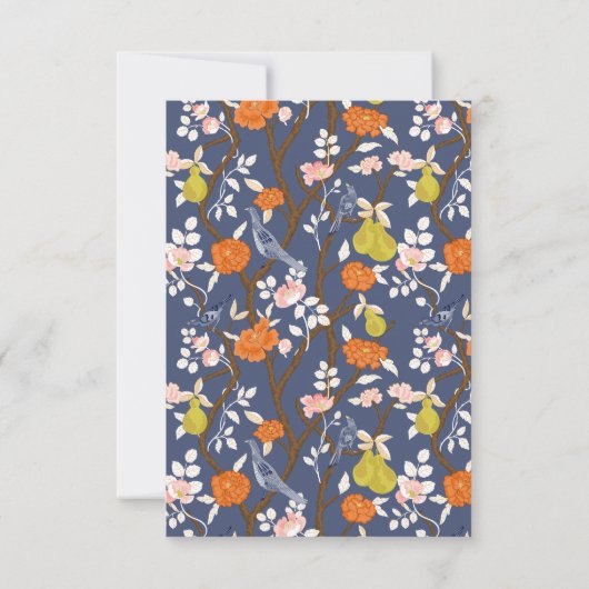 Blauwe en Oranje Chinoiserie Vogels Bedankkaart (Achterkant)
