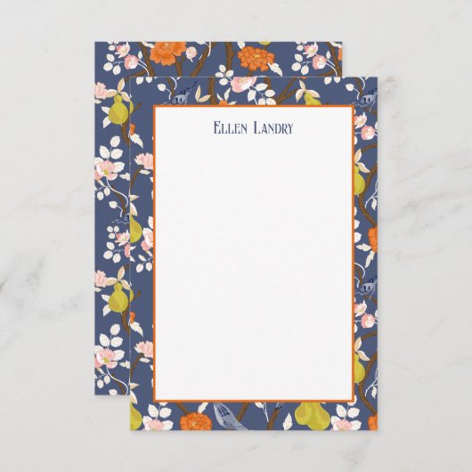 Blauwe en Oranje Chinoiserie Vogels Bedankkaart (Voorkant / Achterkant)