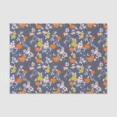 Blauwe en Oranje Chinoiserie Vogels Tissuepapier (Voorkant)