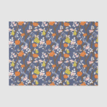 Blauwe en Oranje Chinoiserie Vogels