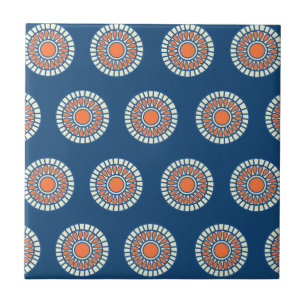 Blauwe en Oranje decoratieve cirkels Tegeltje