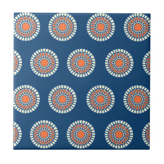 Blauwe en Oranje decoratieve cirkels Tegeltje (Voorkant)