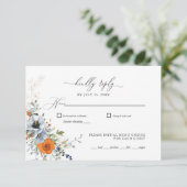 Blauwe en Oranje Floral Wedding RSVP (Staand voorkant)