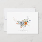Blauwe en Oranje Floral Wedding RSVP (Achterkant)