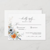 Blauwe en Oranje Floral Wedding RSVP (Voorkant / Achterkant)