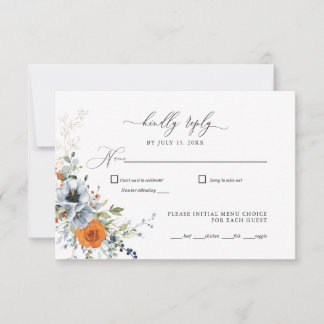 Blauwe en Oranje Floral Wedding RSVP