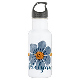 Blauwe en Oranje Flower Gepersonaliseerde Waterfle Waterfles