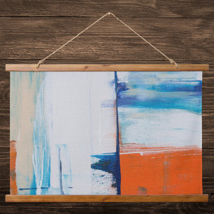 Blauwe en Oranje geometrische Abstracte kunst Hangend Wandkleed