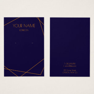 Blauwe en oranje geometrische oorbel visitekaartje
