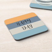Blauwe en Oranje gestreept Happy Day Bier Onderzetter (Linkerzijde)