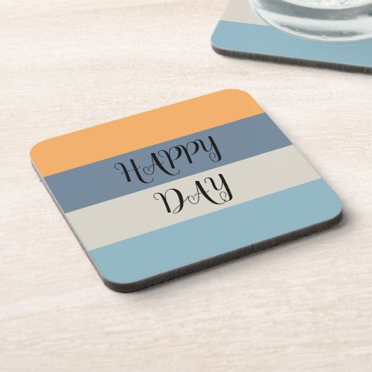 Blauwe en Oranje gestreept Happy Day Bier Onderzetter (Linkerzijde)