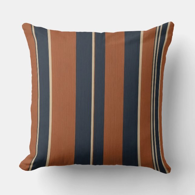 Blauwe en oranje getextureerde strepen kussen (Voorkant)