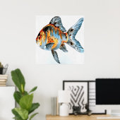 Blauwe en Oranje goudvis Poster (Thuiskantoor)