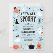 Blauwe en Oranje Halloween-uitnodiging Kaart (Voorkant)