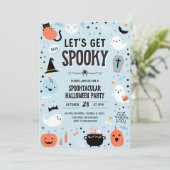 Blauwe en Oranje Halloween-uitnodiging Kaart (Staand voorkant)