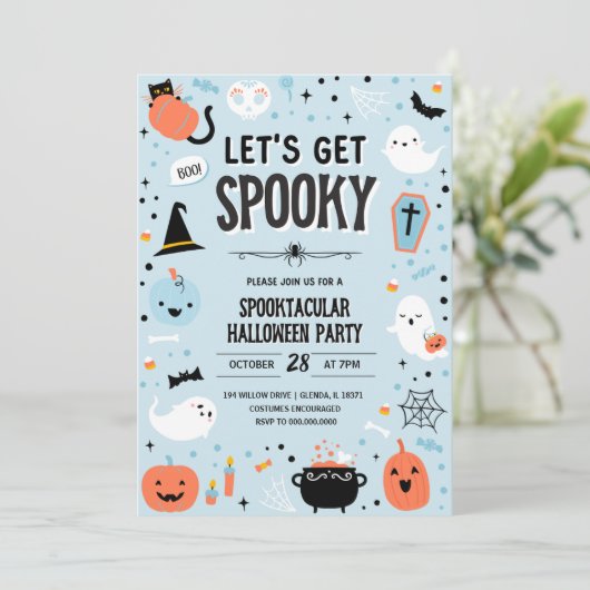 Blauwe en Oranje Halloween-uitnodiging Kaart (Staand voorkant)