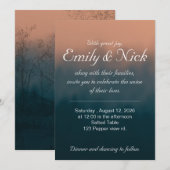 Blauwe en Oranje huwelijksuitnodiging Kaart (Voorkant / Achterkant)