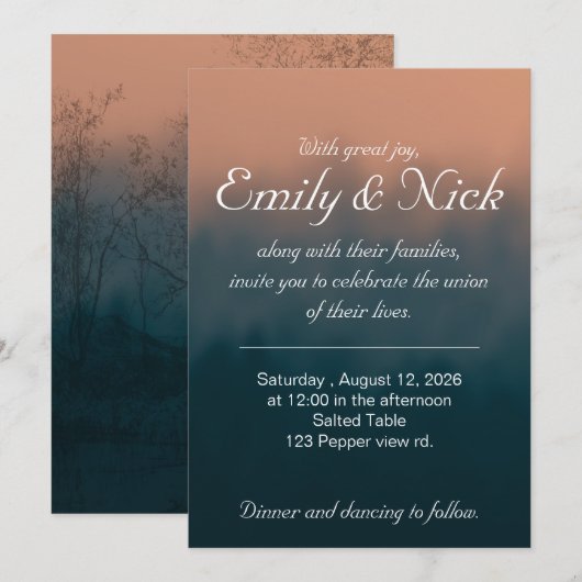 Blauwe en Oranje huwelijksuitnodiging Kaart (Voorkant / Achterkant)