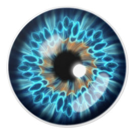 Blauwe en oranje irisoogbal keramische knop