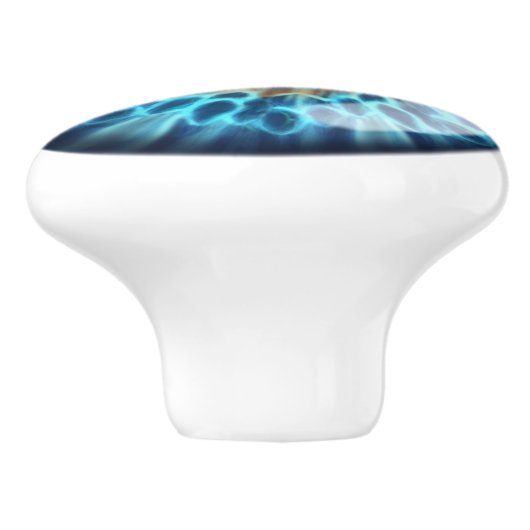 Blauwe en oranje irisoogbal keramische knop (Zijkant)