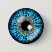 Blauwe en oranje irisoogbal ronde button 5,7 cm (Voorkant)