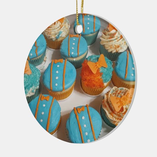 Blauwe en Oranje kerst Keramisch Ornament (Links)
