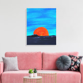 Blauwe en Oranje kleuren Eenvoudige Zonsondergange Canvas Afdruk (Insitu (Woonkamer))