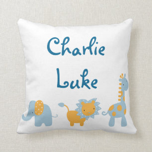 Blauwe en Oranje olifant, leeuw en Giraffe Kussen