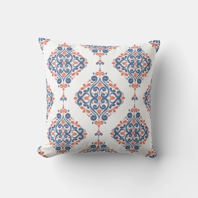 Blauwe en oranje ornamental seamless pattern. Vint Kussen (Voorkant)
