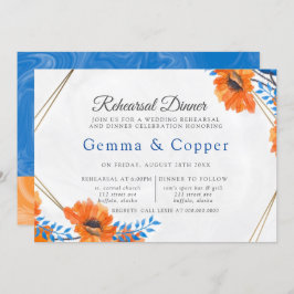 Blauwe en oranje papaver repetitiediner kaart