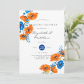 Blauwe en Oranje papaverbruiloft Kaart (Staand voorkant)